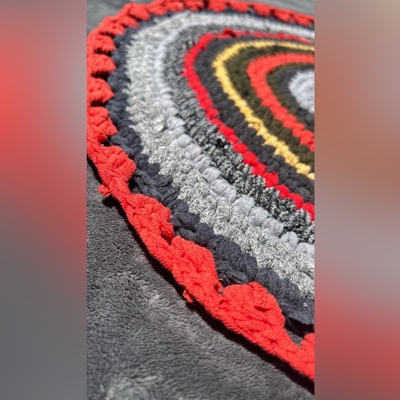 HANDMADE crochet upcycled recycled multicolor colorful bohemian mat 35" by 21" - Picture 5 of 10
